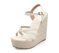 Hixingo Sandali Donna Estive con Zeppa, Scarpe Aperte con Plateau Tacco 15CM Donna Eleganti e Comode Sandali Ortopedici Leggere Antiscivolo Zeppa Alta per Trekking da Spiaggia (42,621 Bianco)