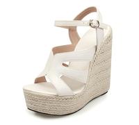 Hixingo Sandali Donna Estive con Zeppa, Scarpe Aperte con Plateau Tacco 15CM Donna Eleganti e Comode Sandali Ortopedici Leggere Antiscivolo Zeppa Alta per Trekking da Spiaggia (37,629 Bianco)