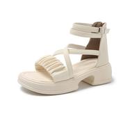 Hixingo Sandali Donna Estive con Zeppa, Scarpe Aperte con Plateau Tacco 5CM Donna Eleganti e Comode Sandali Ortopedici Leggere Antiscivolo Zeppa Alta per Trekking da Spiaggia (S988 Beige,35)