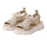 Hixingo Sandali Donna Estive con Zeppa, Scarpe Aperte con Plateau Tacco 5CM Donna Eleganti e Comode Sandali Ortopedici Leggere Antiscivolo Zeppa Alta per Trekking da Spiaggia (37,331 beige)