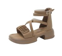 Hixingo Sandali Donna Estive con Zeppa, Scarpe Aperte con Plateau Tacco 5CM Donna Eleganti e Comode Sandali Ortopedici Leggere Antiscivolo Zeppa Alta per Trekking da Spiaggia (S988 Caqui,40)