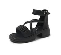 Hixingo Sandali Donna Estive con Zeppa, Scarpe Aperte con Plateau Tacco 5CM Donna Eleganti e Comode Sandali Ortopedici Leggere Antiscivolo Zeppa Alta per Trekking da Spiaggia (S988 Negro,35)