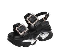 Hixingo Sandali Donna Estive con Zeppa, Scarpe Aperte con Plateau Tacco 9CM Donna Eleganti e Comode Sandali Ortopedici Leggere Antiscivolo Zeppa Alta per Trekking da Spiaggia (6879 Nero,38)