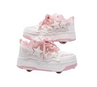 Hixingo Scarpe con Rotelle, Moda 4 Ruote Scarpe da Skateboard 4 Ruote, Pattini a Rotelle Multifunzionale 2 in 1 per Principianti, Bambini (Stelle Rosa - 1,32)