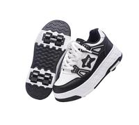 Hixingo Scarpe con Rotelle, Moda 4 Ruote Scarpe da Skateboard 4 Ruote, Pattini a Rotelle Multifunzionale 2 in 1 per Principianti, Bambini (Stelle Nere,34)