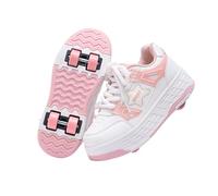 Hixingo Scarpe con Rotelle, Moda 4 Ruote Scarpe da Skateboard 4 Ruote, Pattini a Rotelle Multifunzionale 2 in 1 per Principianti, Bambini (Stelle Rosa,38)
