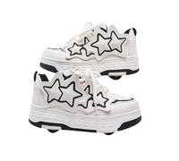 Hixingo Scarpe con Rotelle, Moda 4 Ruote Scarpe da Skateboard 4 Ruote, Pattini a Rotelle Multifunzionale 2 in 1 per Principianti, Bambini (Stelle Nere - 1,35)