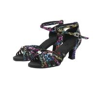 Hixingo Scarpe da Ballo Latino Donna con Tacco 5cm, per Le Donne Tacchi Bassi per Salsa Jazz Ballroom,Salsa Tango Bachata Danza Professionale Scarpe con Punta Aperta (Nero,38)