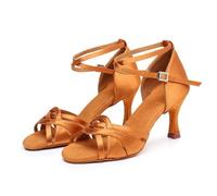 Hixingo Scarpe da Ballo Latino Donna con Tacco 7,5cm, per Le Donne Tacchi Bassi per Salsa Jazz Ballroom,Salsa Tango Bachata Danza Professionale Scarpe con Punta Aperta -Style 901 (Marrone,38)