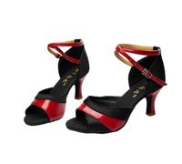 Hixingo Scarpe da Ballo Latino Donna con Tacco 7cm, per Le Donne Tacchi Bassi per Salsa Jazz Ballroom,Salsa Tango Bachata Danza Professionale Scarpe con Punta Aperta -Style 806 (Nero Rosso,38)