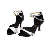 Hixingo Scarpe da Ballo Latino Donna con Tacco 7cm, per Le Donne Tacchi Bassi per Salsa Jazz Ballroom,Salsa Tango Bachata Danza Professionale Scarpe con Punta Aperta -Style 806 (Nero Argento,38)