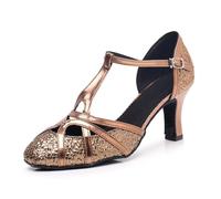 Hixingo Scarpe da Ballo Latino Donna, per Le Donne Tacchi Bassi per Salsa Jazz Ballroom,Salsa Tango Bachata Danza Professionale Scarpe (Bronzo 7,5 cm,41)