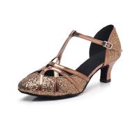 Hixingo Scarpe da Ballo Latino Donna, per Le Donne Tacchi Bassi per Salsa Jazz Ballroom,Salsa Tango Bachata Danza Professionale Scarpe (Bronzo 5,5 cm,42)