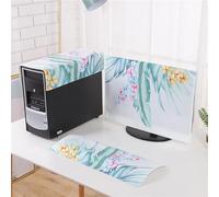 Hixingo Set 3 Pezzi Custodia Antipolvere Protettiva per Monitor PC, Protezione Cover Monitor per Schermo PC+Torre CPU per Computer+Tastiera Protezione Cover (Foglie fiorite,27 pollici)
