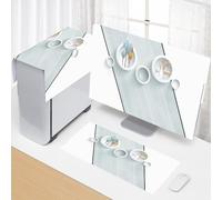 Hixingo Set 3 Pezzi Custodia Protettiva Monitor PC Compatibile, per PC Desktop Protezione per CPU, Monitor + Tastiera + Custodia per Computer Antipolvere (31.5”-32”,Geometrico)