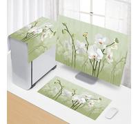 Hixingo Set 3 Pezzi Custodia Protettiva Monitor PC Compatibile, per PC Desktop Protezione per CPU, Monitor + Tastiera + Custodia per Computer Antipolvere (31.5”-32”,Orchidee)