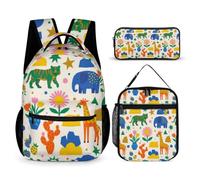 Hixingo Set di 3 Zaino Scuola con Porta Pranzo Astuccio (Zoo,43cm)
