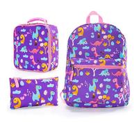 Hixingo Set Zaino Scuola,3 Pezzi Zainetto con Borsa Termica e Astuccio Zainetto,Stampa Cartoni Animati Zaino da Scuola Leggero Grande Bambini Capacità per Ragazzi Bambina (Dinosauri,40x28x13cm)