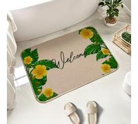 Hixingo Tappeto Bagno Antiscivolo Assorbent in Lino, Motivo Piante Verdi Tappeto Cucina Lavabile Asciugatura Rapida, Zerbino Ingresso Esterno Interno con Supporto in Gomma (Fiore giallo,40x60cm)