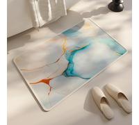 Hixingo Tappeto Bagno Antiscivolo Assorbent Moderno Motivo Marmo, Tappeto Cucina in Lino Lavabile Asciugatura Rapida, Zerbino Ingresso Esterno Interno con Supporto in Gomma (Blu 3,45x70cm)