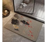 Hixingo Tappeto Bagno Antiscivolo Assorbent, Tappeto Cucina in Lino Stampa Chinoiserie Lavabile ad Asciugatura Rapida, Zerbino Ingresso Esterno Interno con Supporto in Gomma (Stagno,50x80cm)