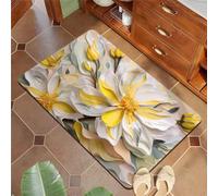 Hixingo Tappeto da Bagno Antiscivolo Assorbente, in Diatomite, Motivo Pittura a Olio Fiori 3D Tappeto ad Asciugatura Rapida per Ingresso Cucina e Doccia, con Fondo in Gomma (45x70cm,Bianco)