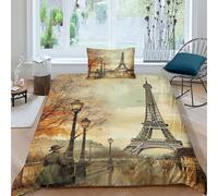 HIXIP Parigi arte torre eiffel Modello Di Stampa Set Di 3 Copripiumino Reversibile Morbido Facile Da Pulire Trapunta Set Di Biancheria Da Letto Con Federe Single（135x200cm）