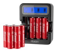 Hixon Batteria al litio AA da 1,5 V, nuova funzione di promemoria a bassa tensione, 3500 mWh 1,5 V, 8 batterie ricaricabili al litio AA con caricatore per display LCD