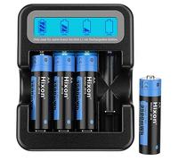 Hixon Batteria ricaricabile al litio AA da 1,5 V, 3500 mWh con 1600 cicli lunghi, ricarica rapida 2,0 ore, 4 batterie al litio da 1,5 V AA e caricatore intelligente LCD nero