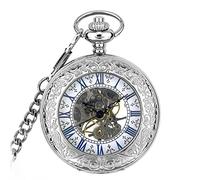 hixswnu Orologio Tascabile Meccanico Vintage con quadrante dei Numeri Romani, Design Scheletro, Scatola, Catene - Ideale per la Laurea, Il Compleanno, Il Regalo per la Festa del papà