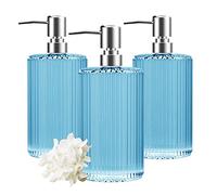HIYAA Confezione da 3 dispenser di sapone liquido per le mani in vetro, 500 ml, versatile, con pompa, per bagno, piano di lavoro, cucina, lavanderia (blu), 500 ml