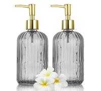 HIYAA Dispenser per sapone in vetro, versatile, con pompa antigoccia, da 400 ml, ricaricabile, per bagno, piano di lavoro, cucina, lavanderia (colore grigio, confezione da 2)