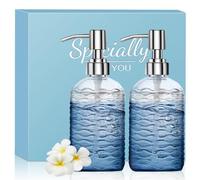 HIYAA Dispenser per sapone in vetro, versatile, con pompa antigoccia, da 400 ml, ricaricabile, per bagno, piano di lavoro, cucina, lavanderia (gessato, confezione da 2)