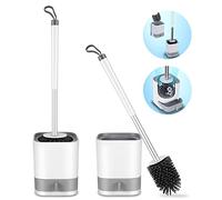 HIYAA - Scopino per WC in silicone con supporto, confezione da 2 pezzi, con supporto ad asciugatura rapida e manico antiscivolo in acciaio inox, per bagno, bianco