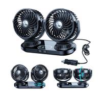 HIYJEN Ventola di raffreddamento per auto oscillante a doppia testa per cruscotto, DC 12 V/24 V, accendisigari alimentato a 3 velocità, ventilatore per veicolo estivo