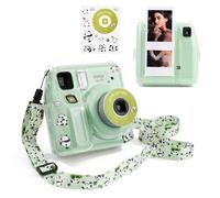 HIYQIN Custodia per fotocamera Mini SE, custodia rigida trasparente per fotocamera istantanea Fuji Mini SE, custodia in plastica con grazioso adesivo e tracolla.., Panda verde, MINI SE CASE, Custodia