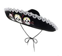 HiyyFloy Cappello Sombrero Mariachi Nero con Finiture in Argento, Sombrero Teschio per Cinco De Mayo, Costume di Halloween, Costume Fiesta Messicana