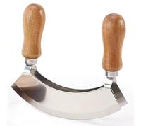HiyyFloy Mezzaluna Tritatutto per Erbe con Manico in Legno Coltello a Bilanciere a Doppia Lama in Acciaio Inossidabile Tavola Curva in Legno Tagliere per Mannaia per Erbe Tritatutto per Insalata