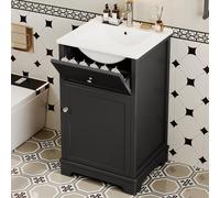HIYYIH Lavabo con mobiletto in MDF con cassetto estraibile e ripiani regolabili, completamente laccato, lavabo integrato, mobiletto per lavabo, 51 x 46 x 87 cm, colore nero