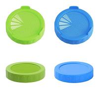 Hizgo - Set di coperchi e coperchi in plastica per barattoli a bocca larga, include 2 coperchi per vaso e 2 tappi per la conservazione, colore blu e verde