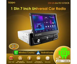 Hizpo 1 Din autoradio Android 12 7 "IPS schermo retrattile manuale lettore Video multimediale Carplay Universal Car Audio GPS No DVD
