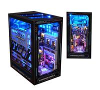 HJBHDOLL Kit fai da te in miniatura per casa delle bambole Future Worlds Book Nook, casa delle bambole modello di puzzle libreria decorazione tre colori di luce ragazzo e ragazza regalo di compleanno