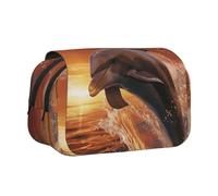 HJBNW Astuccio con delfino che salta nel mare astuccio per matite multi-slot astuccio grande capacità astuccio per trucchi portatile per uomini donne