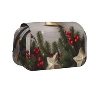 HJBNW Astuccio per matite con albero di Natale e campane, con scomparti multipli, grande capacità, astuccio portatile per trucchi per uomini e donne
