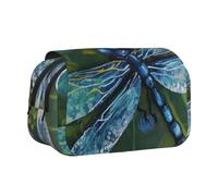 HJBNW Astuccio per matite con libellula blu dipinto a mano, con scomparti multipli, grande capacità, astuccio portatile per trucchi per uomini e donne