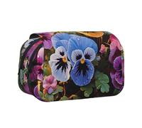 HJBNW Astuccio portamatite con motivo floreale e viola del pensiero, con scomparti multipli, grande capacità, astuccio portatile per trucchi per uomini e donne