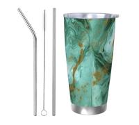 HJBNW Bicchiere da 590 ml in acciaio inossidabile con coperchio e cannuccia a doppia parete isolata sottovuoto tazza da caffè da viaggio in marmo verde oro tazze da caffè riutilizzabili tazza da