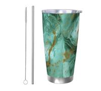 HJBNW Bicchiere da 590 ml in acciaio inossidabile con coperchio e cannuccia a doppia parete isolata sottovuoto tazza da caffè da viaggio in marmo verde oro tazze da caffè riutilizzabili tazza da