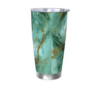HJBNW Bicchiere da 590 ml in acciaio inossidabile con coperchio e cannuccia a doppia parete isolata sottovuoto tazza da caffè da viaggio in marmo verde oro tazze da caffè riutilizzabili tazza da