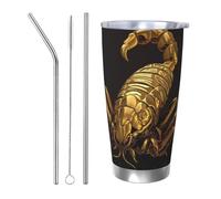 HJBNW Tumbler da 590 ml in acciaio inossidabile con coperchio e cannuccia a doppia parete isolata sottovuoto tazza da caffè da viaggio scorpione oro tazze da caffè riutilizzabili tazza da viaggio